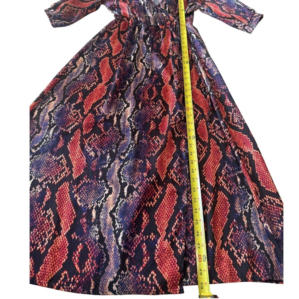 Talia Benson Red‎ Blue Snakeskin Print Wrap Maxi Dress Made in Italy Size M - Picture 6 of 8